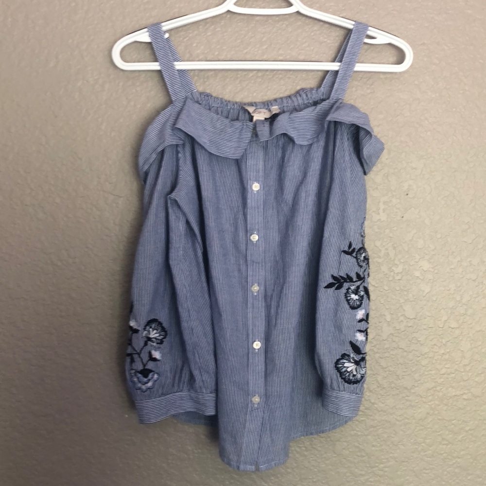ANN TAYLOR LOFT OFF -SHOULDER FLORAL BOUSE